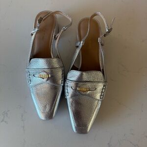 Veronica Beard Celia Sling Back Silver Flat Size: 6